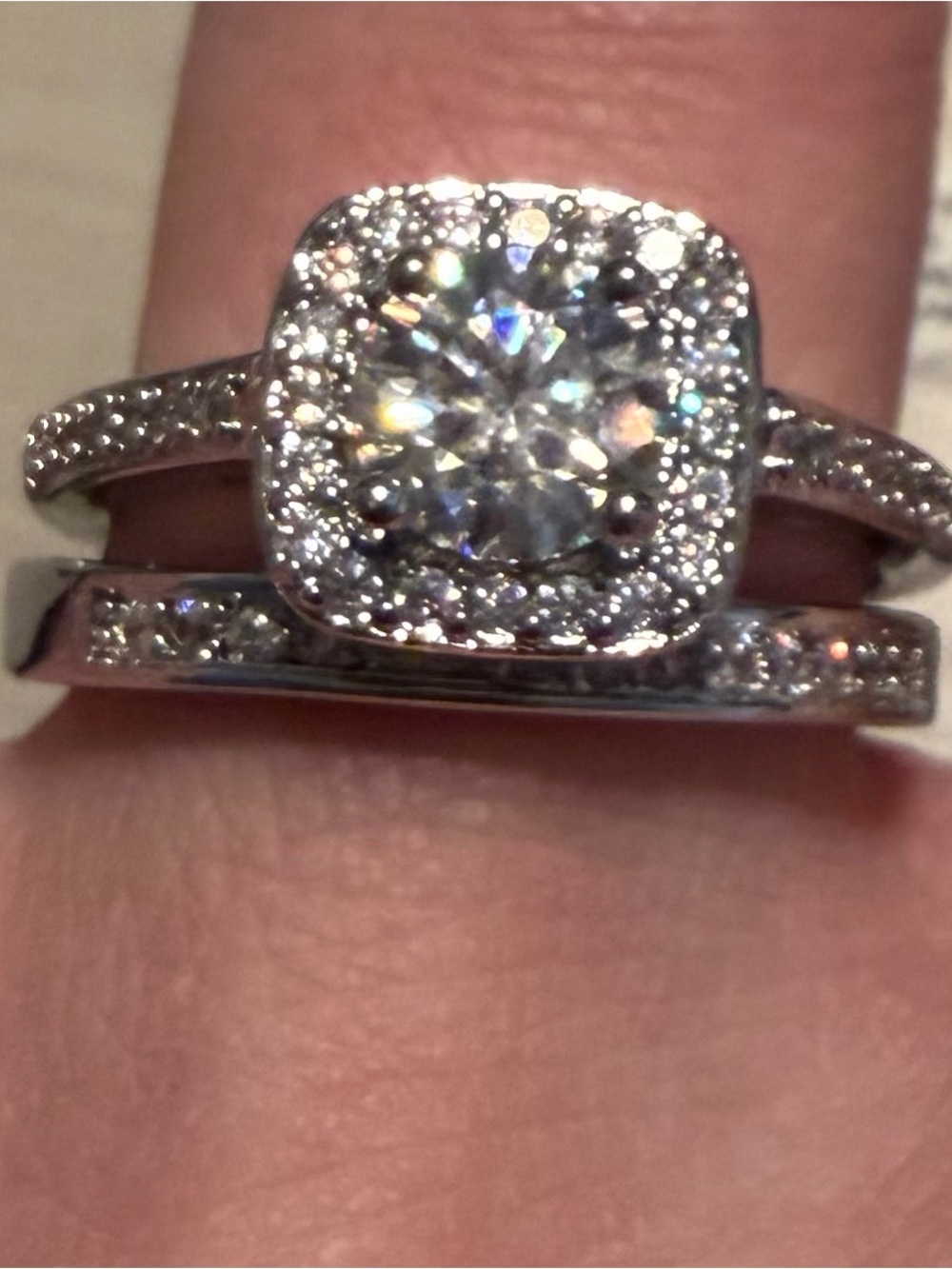 Classic Moissanite Halo Engagement Ring with Round Center Stone